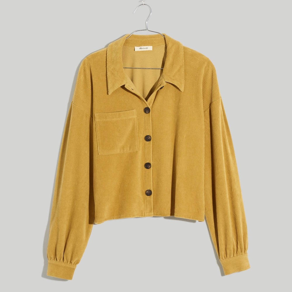 Madewell Knit Crop Shirt Jacket in Raw Tannin